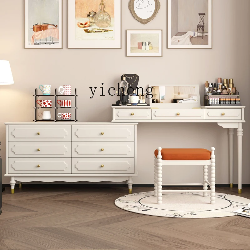 

ZYA Cream Dresser Vanity Antique Solid Wood Dressing Table Bedroom Bedside Corner Extendable Makeup Table