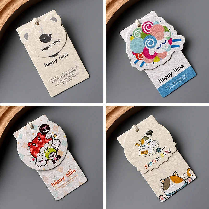 100pcs Round Card Hangtag Children's Clothing Labels Customized Logo Cute Cartoon Label Custom Clothing Store Etiquettes Eco-fri