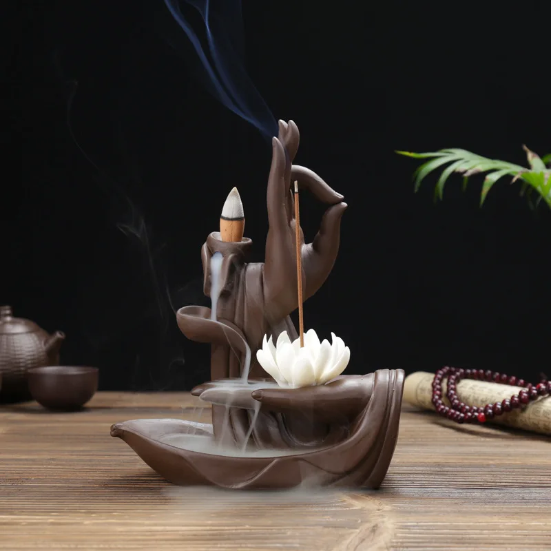 

Creative Buddha Hand Lotus Incense Burner Home Decor Practical