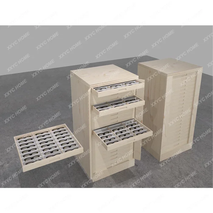 Wooden eyeglass display showcase Natural style optical shop display showcase Optical lens storage cabinet