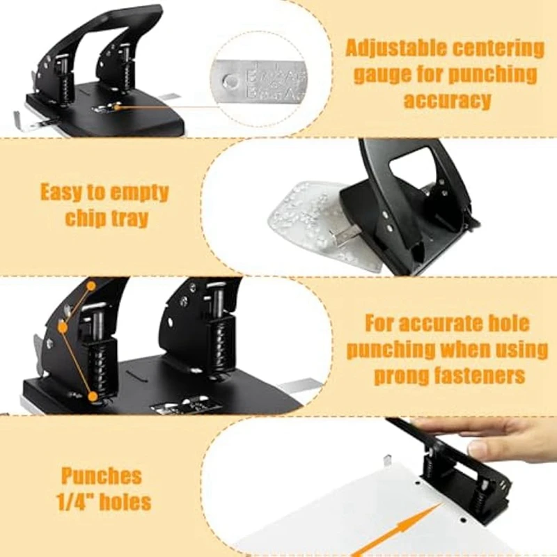 2 Hole Punch With 100 Binder Paper Fastener Paper Two Hole Punchers For Paper File Folder Binder,30 Sheet Capacity