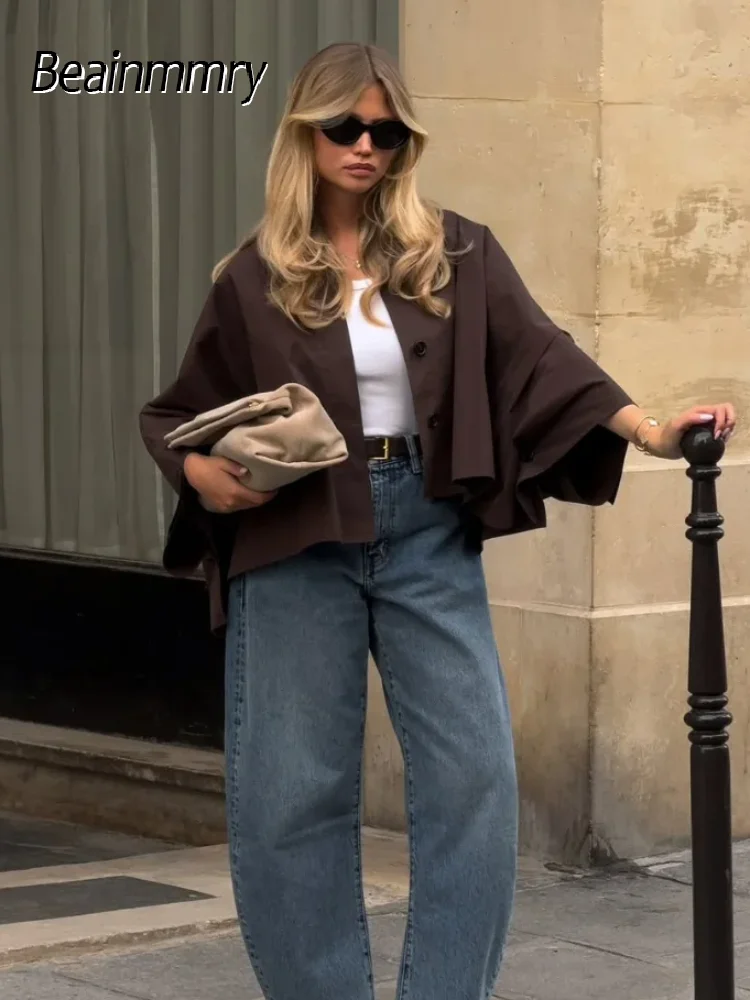 

Women's Short Lapel Neck Casual Coats Solid Loose Single Breasted Jackets Office Commute 2025 New Daily Ladies Autumn Outwears