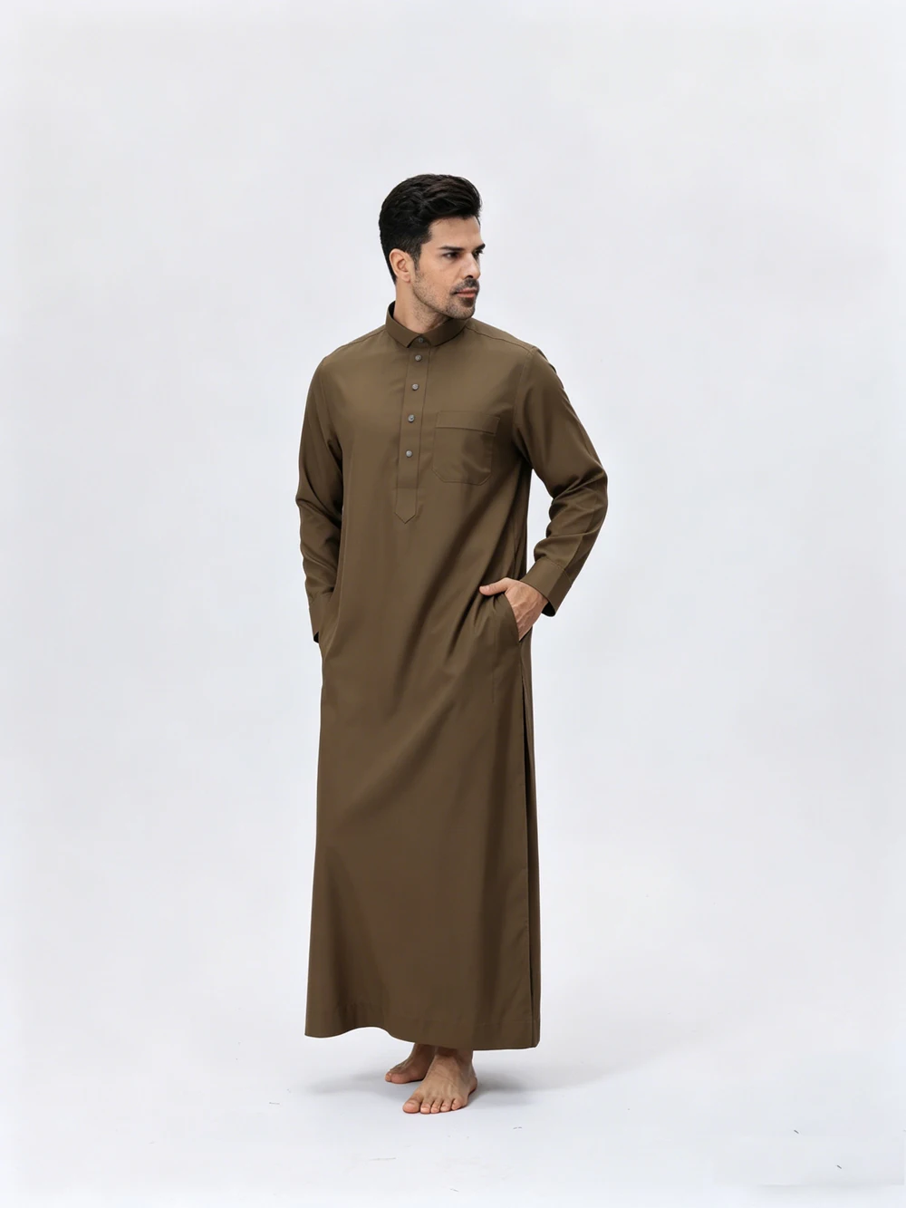 

Ethnic Men's Button Down Robe Jubba Thobe Muslim Dress Saudi Arabic Thoub Caftan Long Sleeves Djellaba Islam Clothing Dishdasha