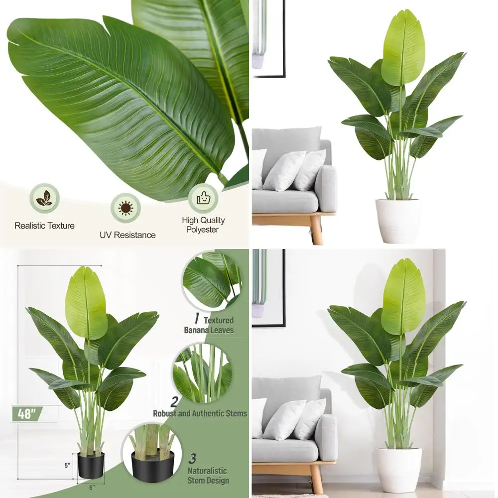 

4ft Artificial Bird of Paradise Plant with 9 Trunks for Home and Office Decor - Elegant Indoor Silk Floor Plant for Living Rooms