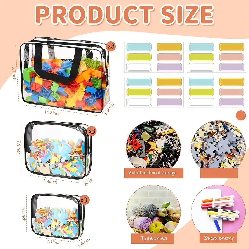 9/10 Pcs Transparent PVC Makeup Organizer Bags with Carry Handles Reusable Zipper Clear Pouches Multifunctional Storage Bags for Travel Toiletries Beach Supplies Home Toys Sundries Storage view 3