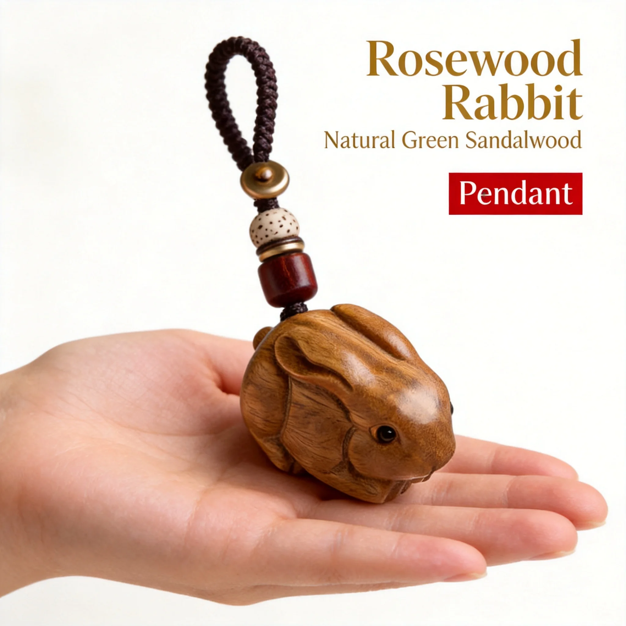 

Green Sandalwood Chinese Zodiac Rabbit Pendant For Men Women 2026 Zodiac Year Gift Suitable For Necklace Car Keychain Phone Chai