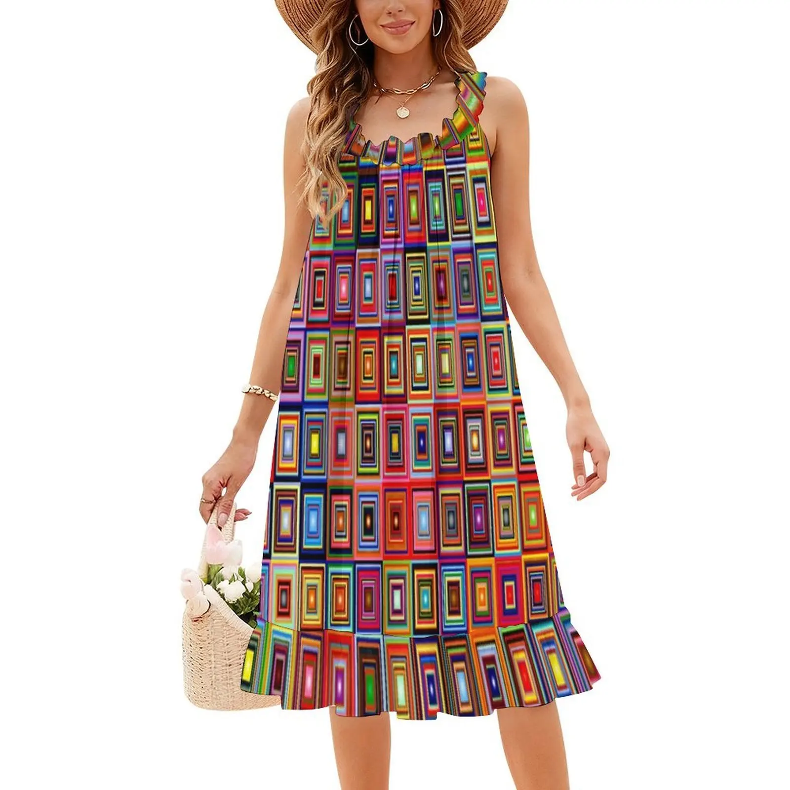 Pattern-661 فستان بفتحة عنق على شكل قلب فستان صيفي أنيق للحفلات للنساء عمل فني من خلال مساء فني تجريدي حديث