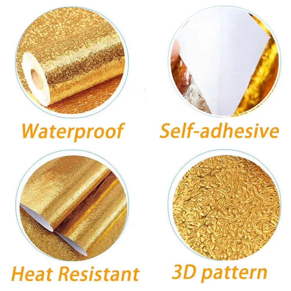 1 Roll Aluminum Foil Oil-proof Wallpaper Self Adhesive Anti Fouling Kitchen Sticker 40x100cm 40x300cm High Temperature