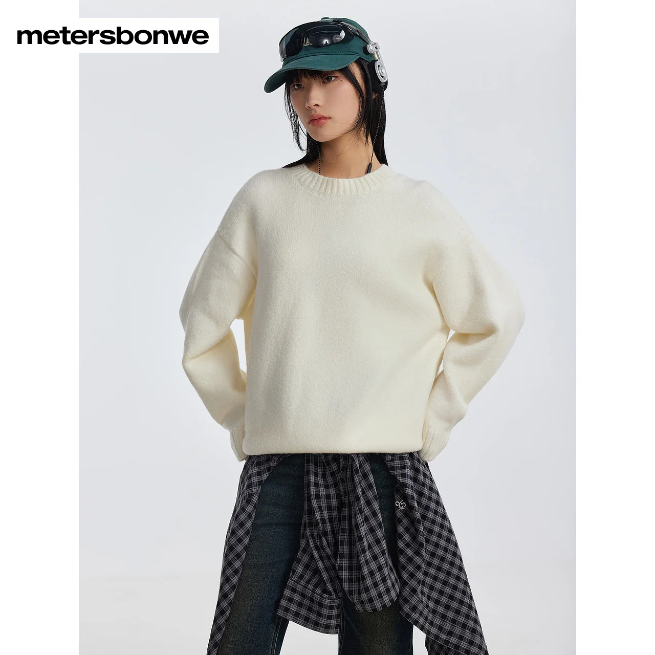 Metersbonwe-suéter suave de manga larga con cuello redondo para mujer, jersey holgado con cuello liso, ropa básica cálida para ir al trabajo para invierno