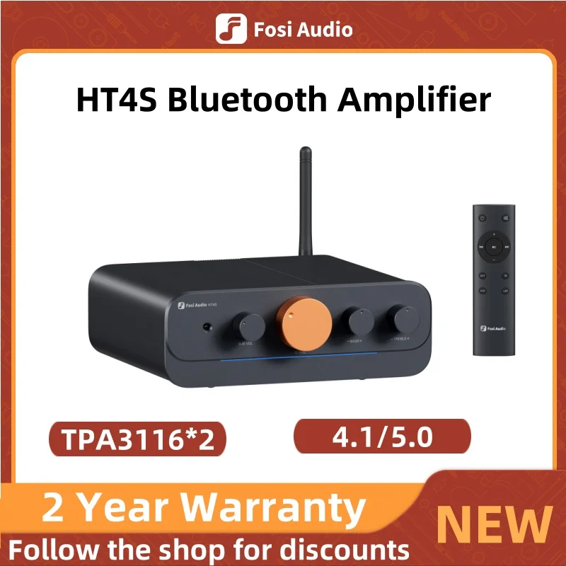 Fosi Audio HT4S Bluetooth 4.1 Home Sound Amplifier, Outdoor Speaker Amp Mini Desktop Amp 4 Channel bass shaker amp for Speaker