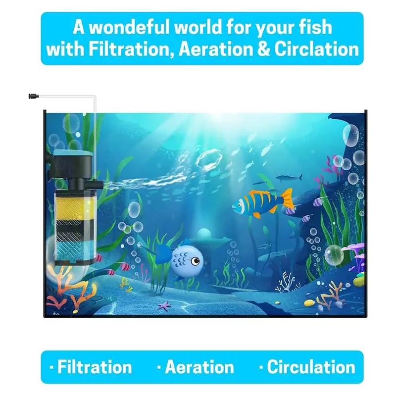 SYW-Fish Tank Aquarium Filter For 10-40 Gallon With Dual Water Outlet& Aeration EU Plug- Turtle Compatible