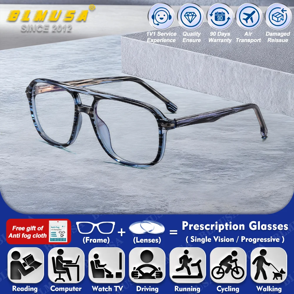 

BLMUSA (XL) Trendy Pilot Frame Men Myopia Prescription Reading Glasses Anti Blue Ray Photochromic Progressive Optical Eyeglasses