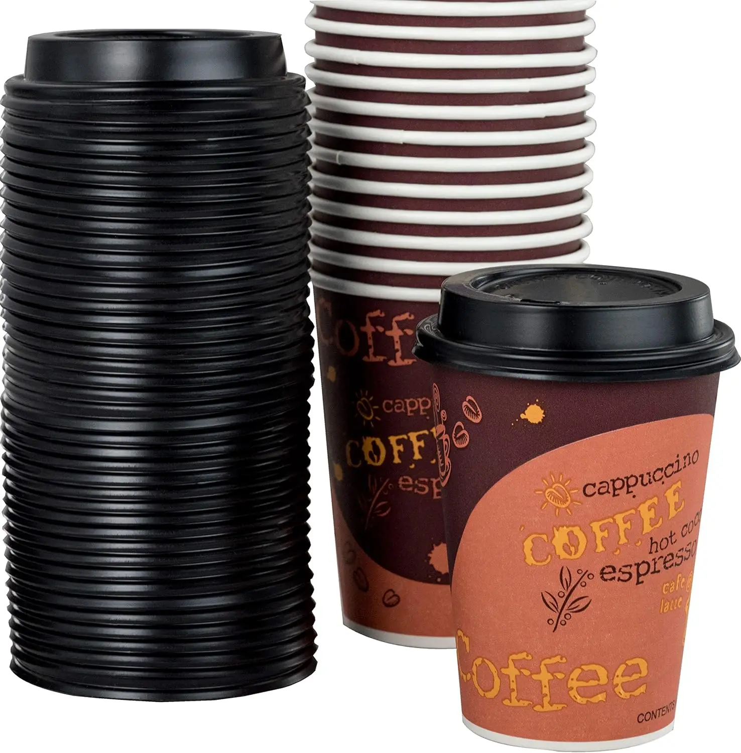 

100 Pack 12 Oz Restaurant Grade Paper Coffee Drinking Cup With Recyclable Dome Lids. Durable, BPA