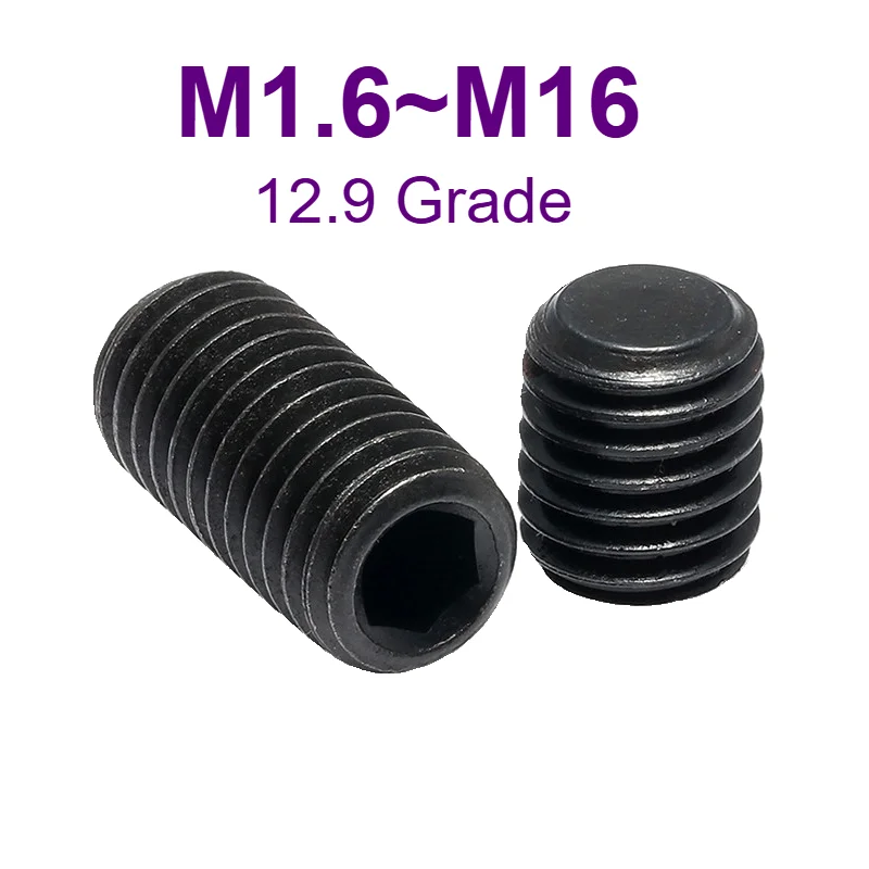 M1.6 M2 M2.5 M3 M4 M5 M6 M8 M10 M12 M14 M16 12.9 Grade Black Hex Socket Cup Point Grub Screw Flat Grub Headless Bolt Set Screws