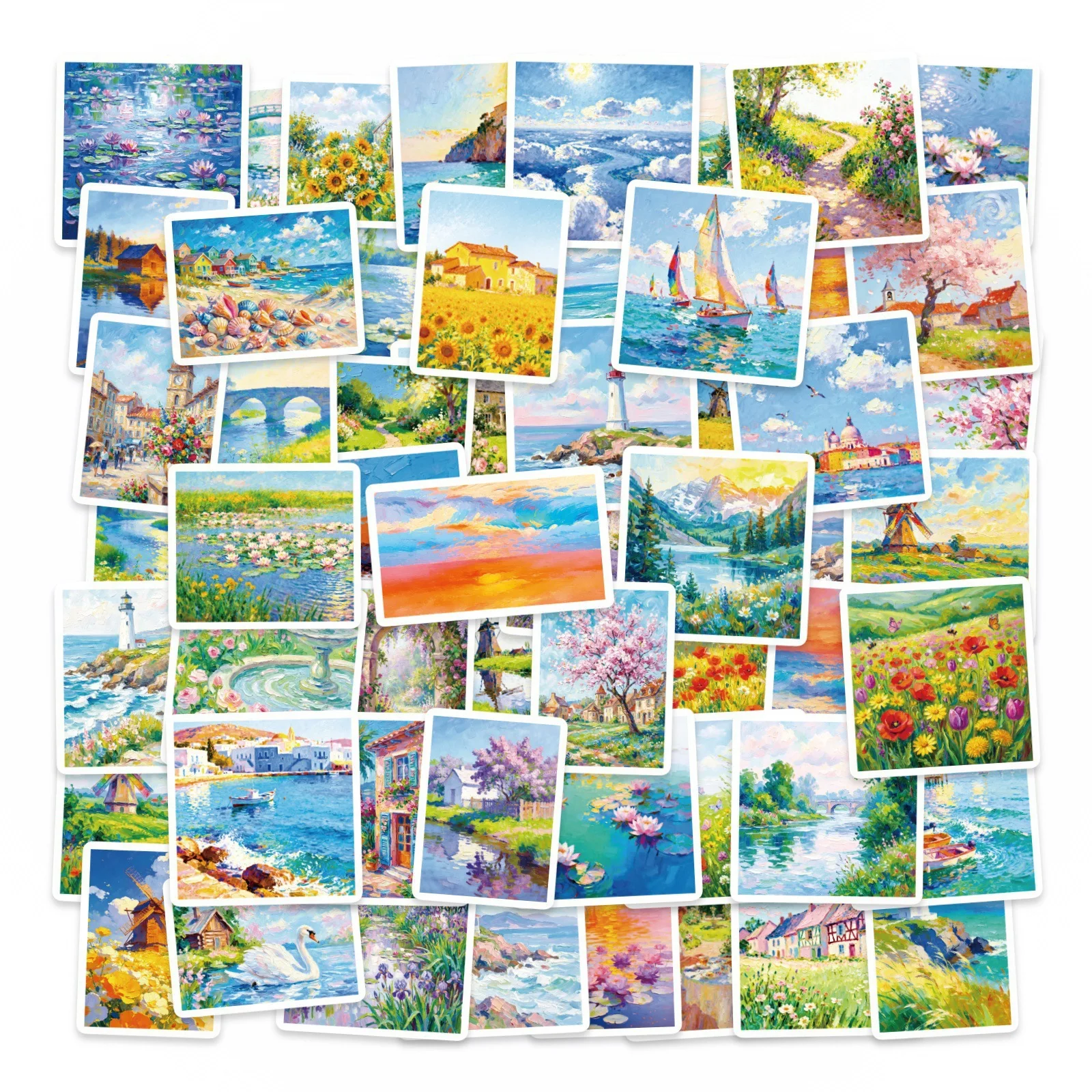 

10/30/56PCS Cartoon Creative Oil Painting Landscape Stickers INS Style DIY Toys Guitar Luggage Decal Graffiti Sticker Aesthetic