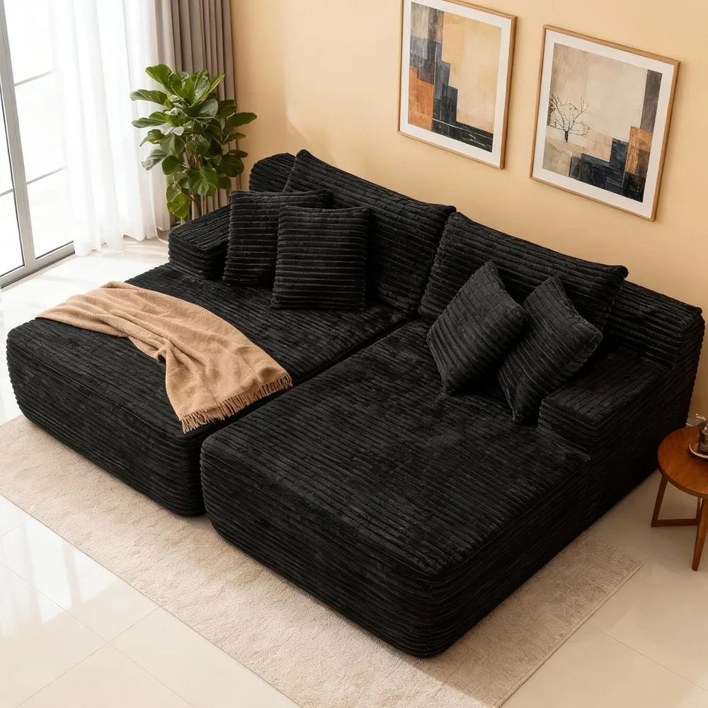 

83'' Oversized Double Chaise Lounge, Boneless Lounge Couch Sofa Bed with Deep Seat & 6 Pillows, Modern Corduroy, Customized