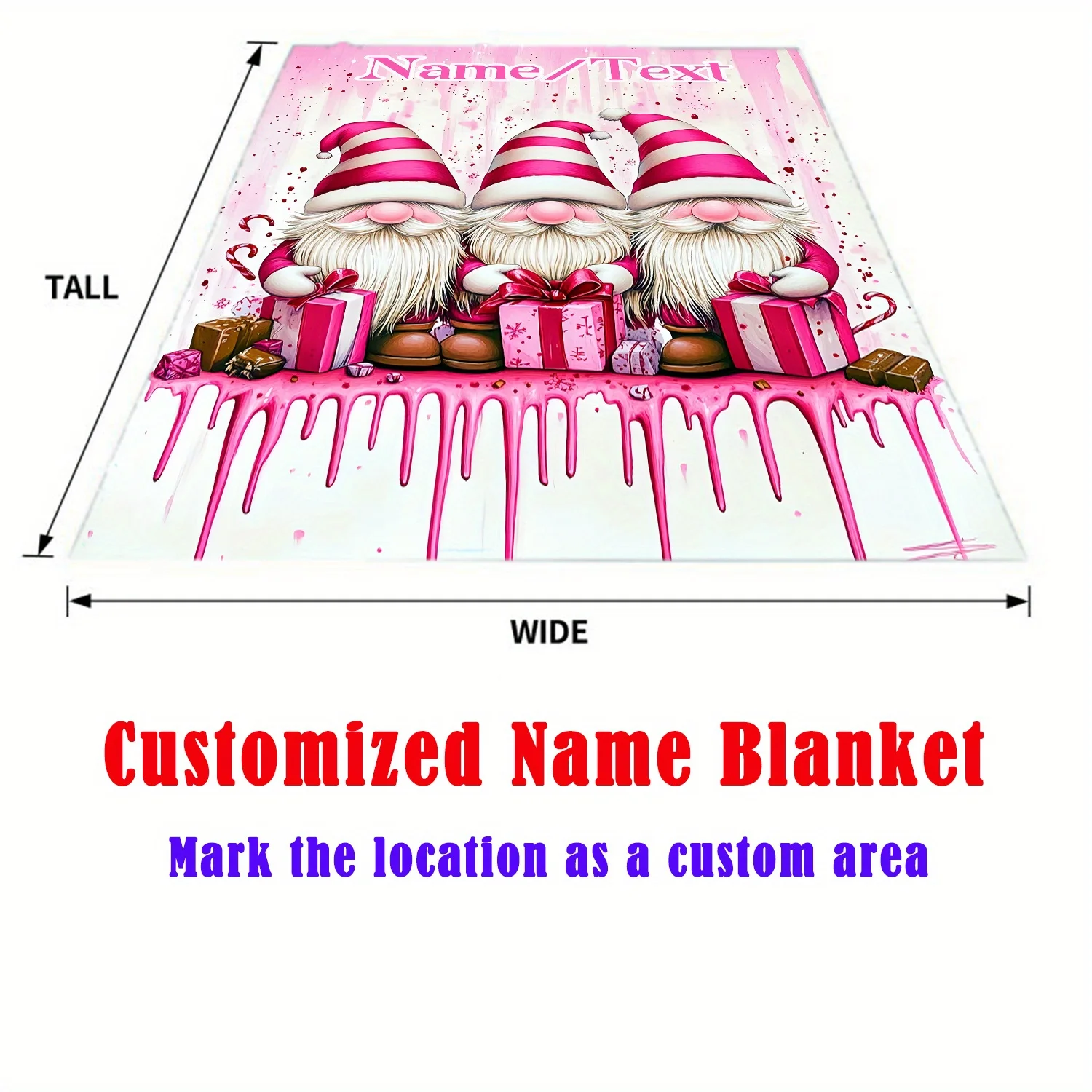 Personalized Pink Dwarf Blanket with Festival Dwarf and Gift Box Design, Soft Flannel Velvet, Lightweight, Warm, and Customizabl