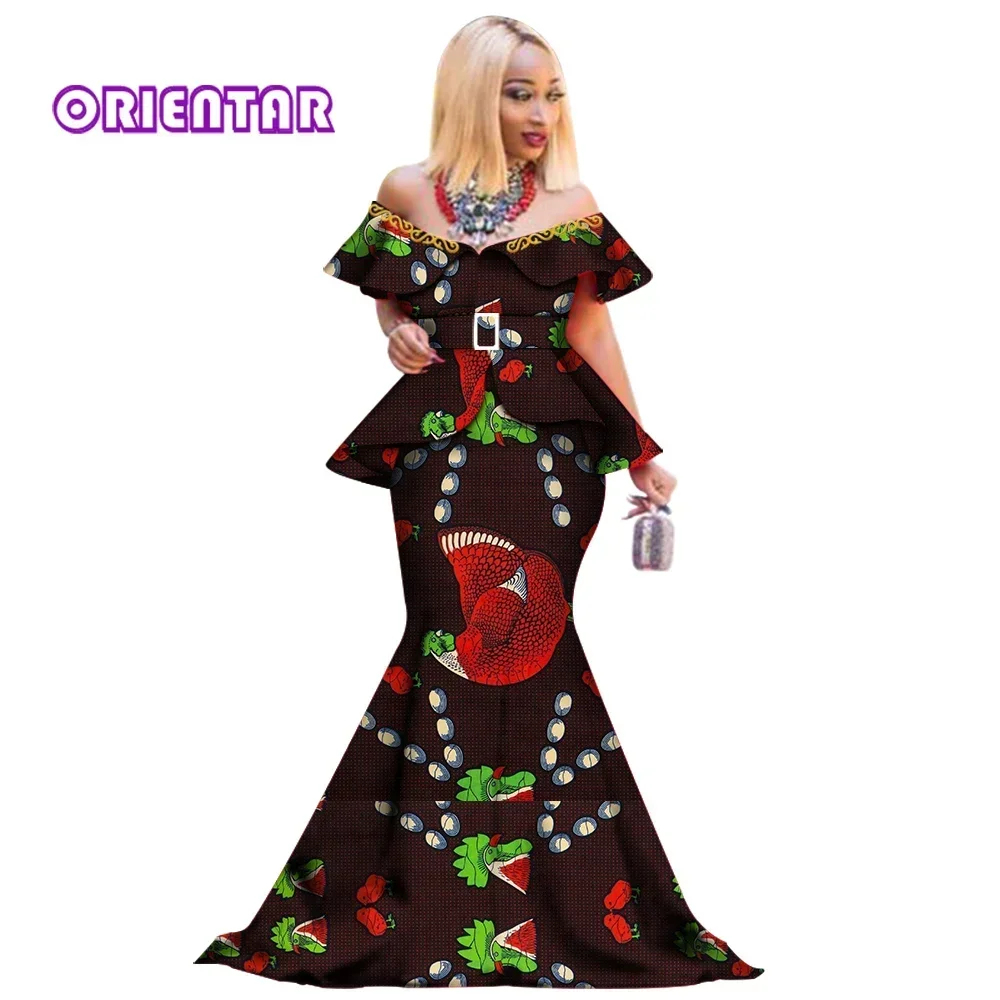 Church Clothes For Woman Plus Size African Print Dress Lady Off Shoulder Evening Party Dashiki Plus Size Africa Clothing WY3096