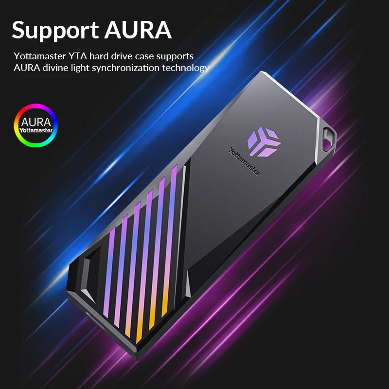 Yottamaster 8TB M.2 SSD Case 10Gbps NVMe PCIE 5Gbps SATA NGFF Hard Drive Enclosure Type C Dual Protocols Case Support AURA SYNC