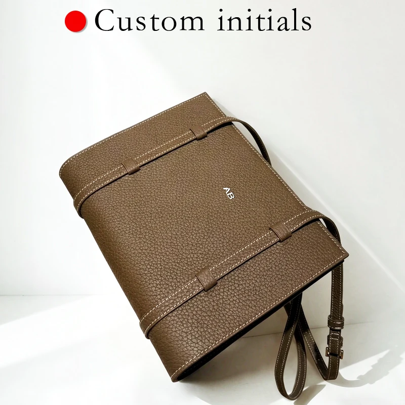 Customize Initials Leather Grain Memo Pad Bags For Women Luxury Designer Handbag 2026 New In Cowhide Book Clip Underarm shoulder