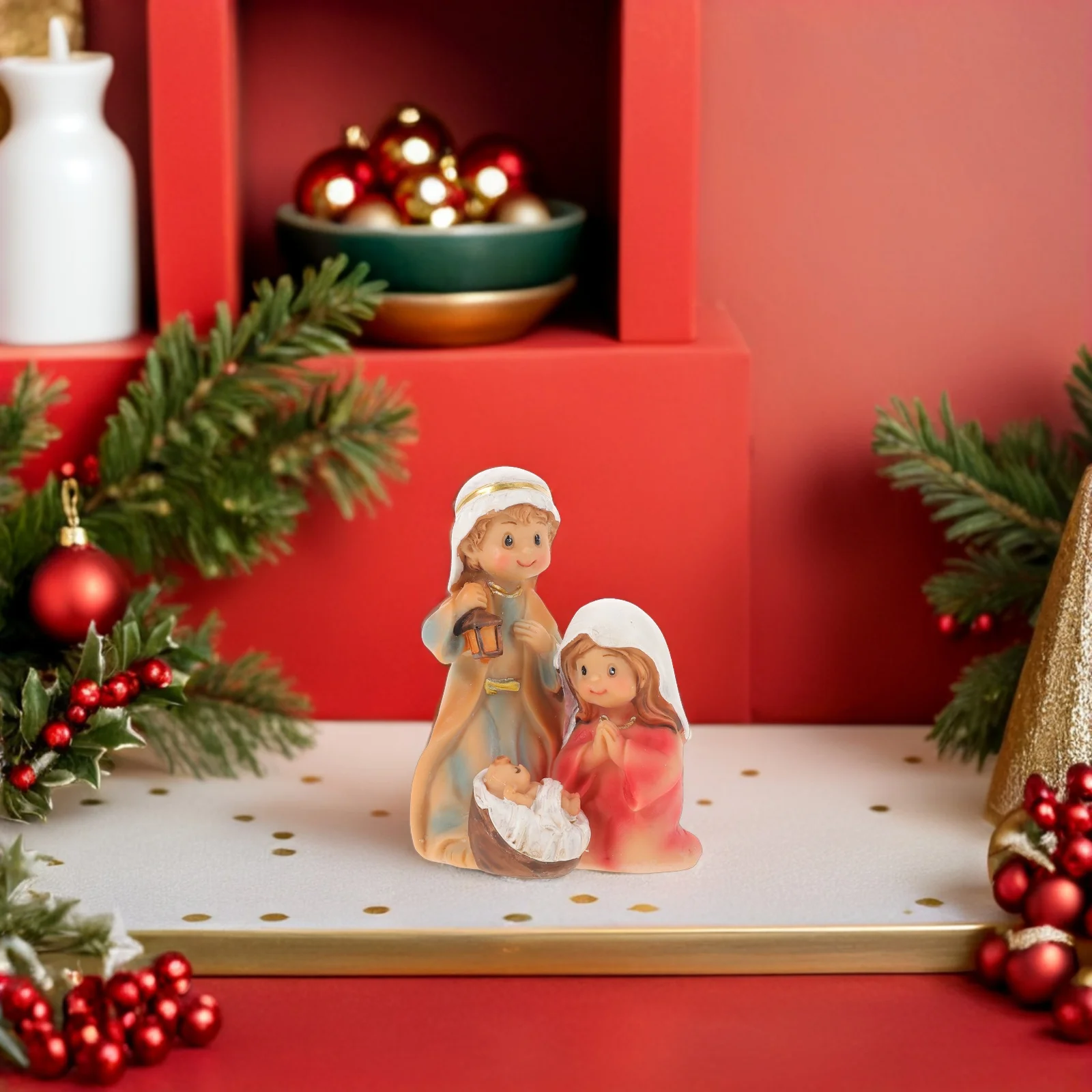 

1pcs Resin Jesus Christmas Religious Statue For Family Celebration Tabletop Christian Ornament Holiday Decoration