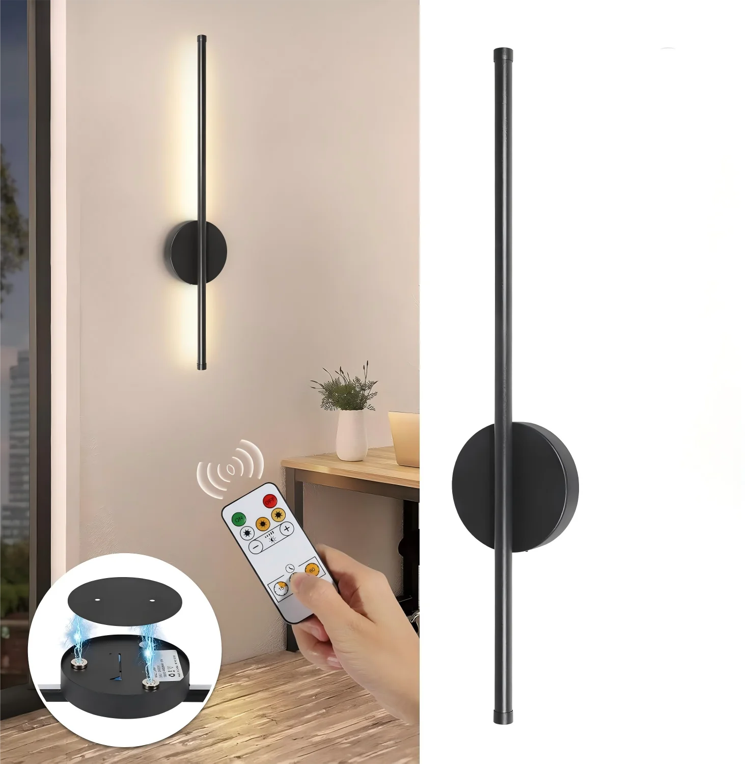 2 stuks op batterijen werkende wandkandelaars draadloze oplaadbare lamp zwart met afstandsbediening dimbare draadloze wandlamp decorkamer - afbeelding 1