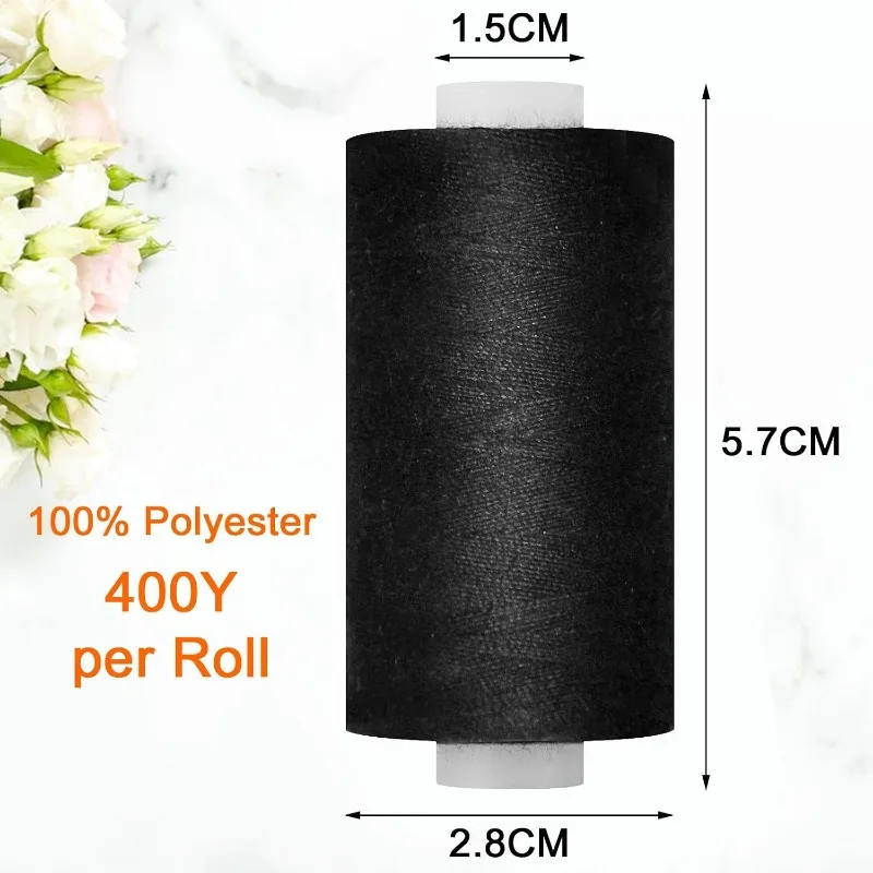 All Purpose Sewing Thread-2 Spools of Hand Polyester Sewing Thread with 3needles 1 Needle Threader for Sewing Machine for Hand and Machine Sewing(Black, 2 spools)