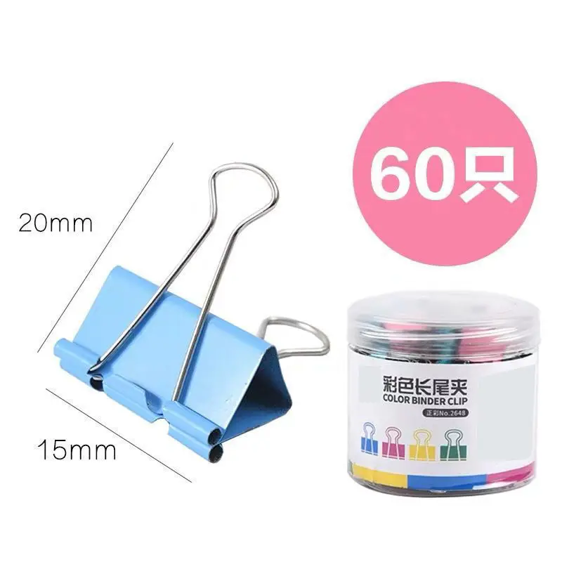 60pcs 15mm Color Binder Clips  In Jar for Books Files Binding Stationery School Office Supplies Metal Paper Clip