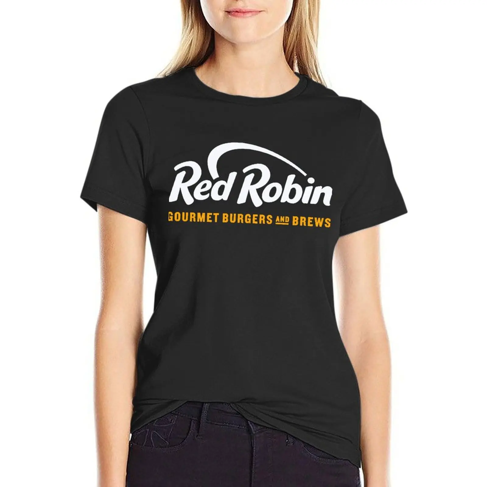 Red robin Food Black Tee 2 T-Shirt sweat summer clothes blanks Female clothing black t shirts for Women