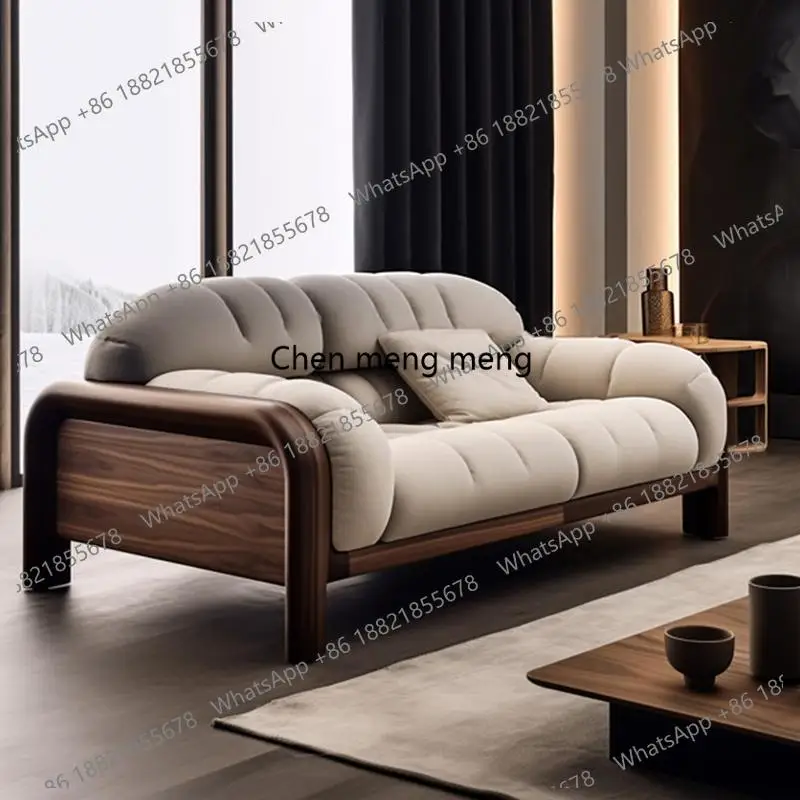 

New Chinese-style solid wood sofa living room 2025 new high-end walnut fabric straight row