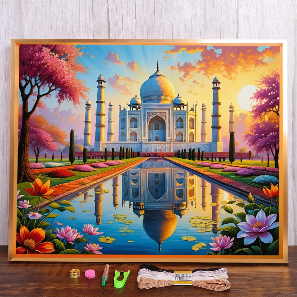 Landscape Taj Mahal Printed Cross-Stitch Kit Embroidery DMC Threads Handicraft Hobby Knitting Painting Home Decor Jewelry Design