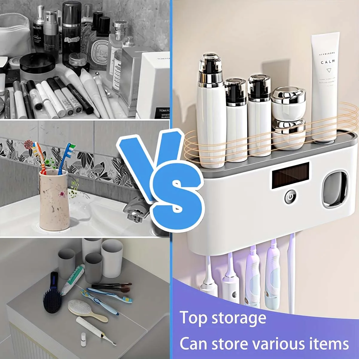 حامل فرشاة الأسنان المثبت على الحائط مع موزع معجون الأسنان USB قابل لإعادة الشحن منظمة الحمام لوازم الحمام للفندق المنزلي