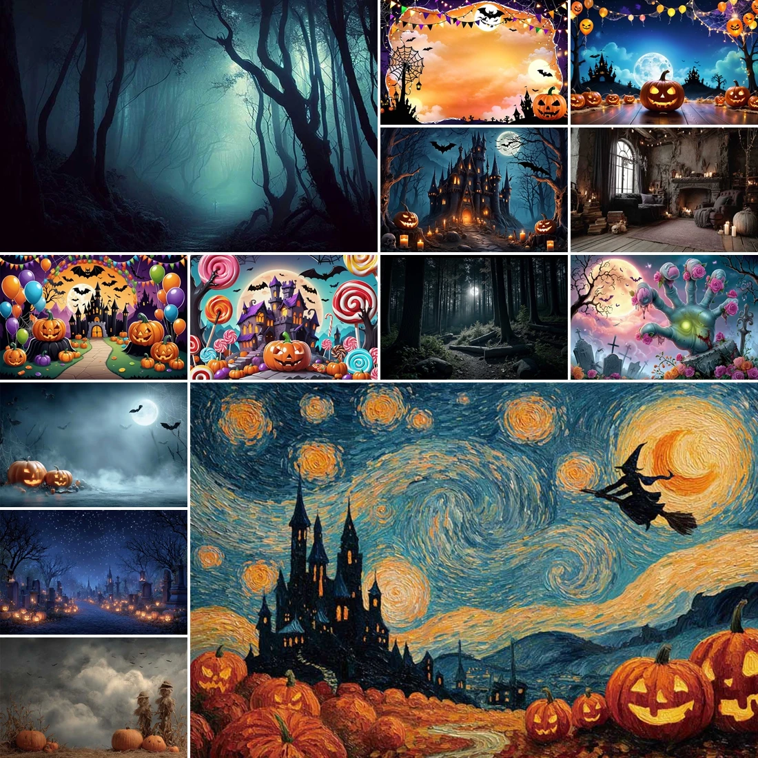 

MOON.QG 2025 Halloween Backdrop Lanterns Witches Lanterns Background Poster Photocall Photography Accessories Festival Wallpaper