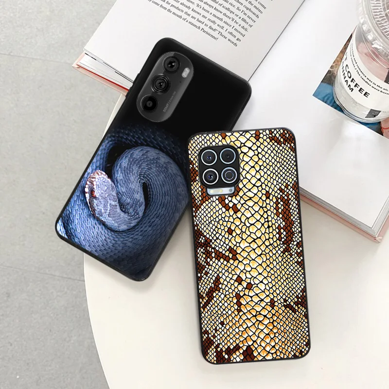 Matte Phone Cases for Motorola Moto G31 G50 G30 G51 G60 G71 G22 G32 G52 G72 G53 G73 G9 Plus Snake Skin Print Black Soft Cover