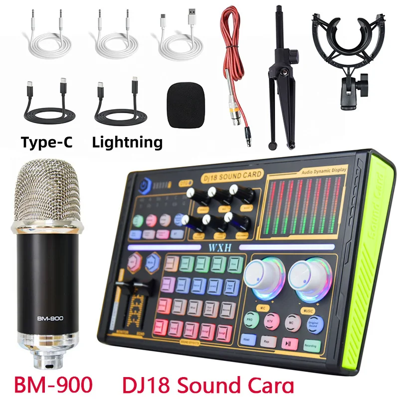 

Noise Reduction BM900 Microphone DJ18 Sound Card Studio Mixer Singing Voice Live streaming exclusive set Phone Computer Record