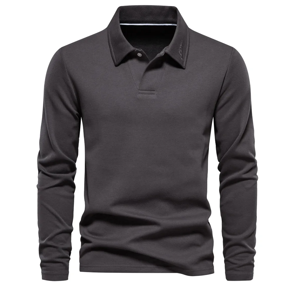 

Spring and Autumn new men's washed cross-border long sleeved shirt with collar, casual solid color top, trendy lapel, versatile
