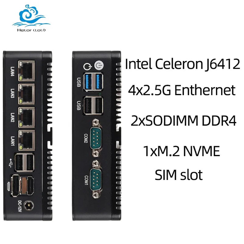 Intel Celeron j6412 J4125 Firewall Appliance Mini PC with 4x2.5G Enthernet Support WiFi 4G mPCIE Linux Pfsense OpenWrt Computer