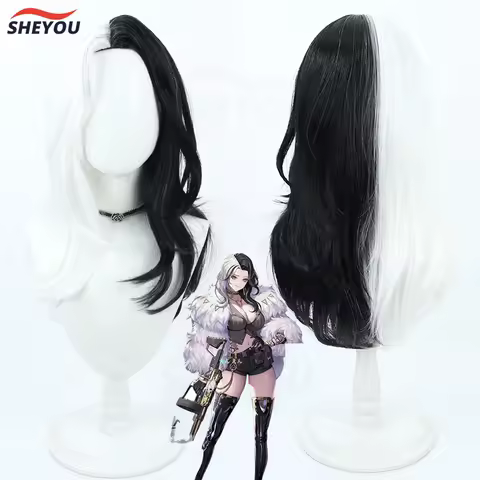 Rosanna Cosplay Wig Anime NIKKE:The Goddess of Victory White Black Long Heat Resistant Synthetic Hair Party Wigs + Wig Cap