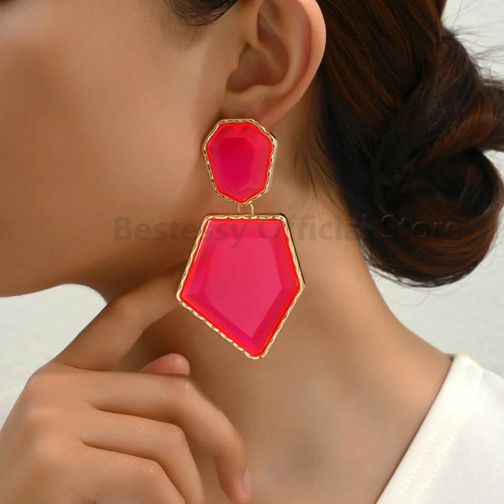 Candy Color Geometric Resin Exaggerated Drop Earrings For Women Party Popular Simple Elegant Fashion Jewelry New Ear Accessories