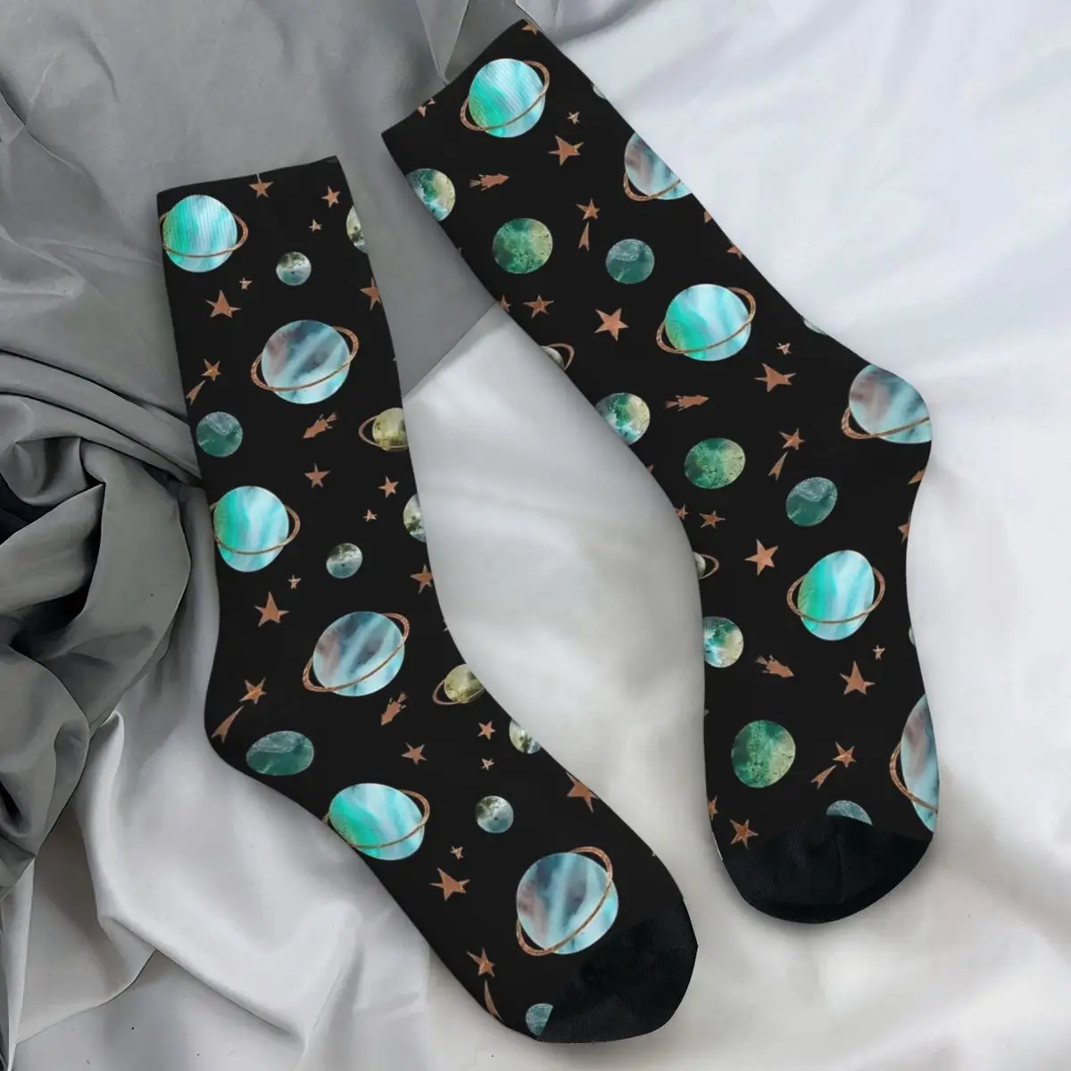 Space Planet And Golden Stars Watercolor Drawing Stockings Adults Men Socks Socks Spring Outdoor Sports Anti Slip Socks Gift