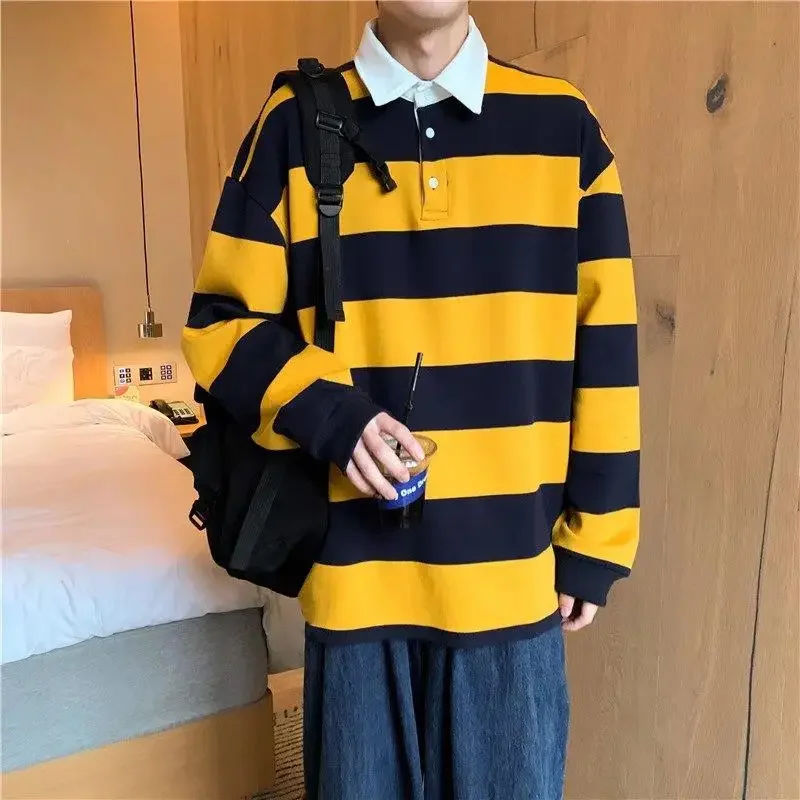 T Shirts for Men Stripe Original Y2k Normal Full Sleeve Long Polo Tops Korean Luxury Sale Emo Sweatshirts Designer Male Clothes