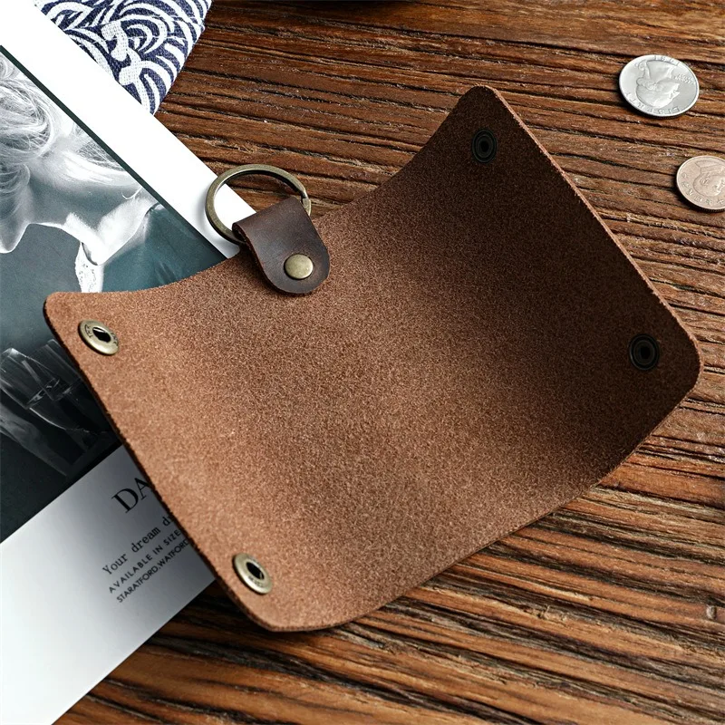 젠시 레트로 정품 가죽 자동차 키 홀더 소형 소가죽 숏 키 케이스 가방 하우스키퍼 키 지갑 남성용 키링 포함