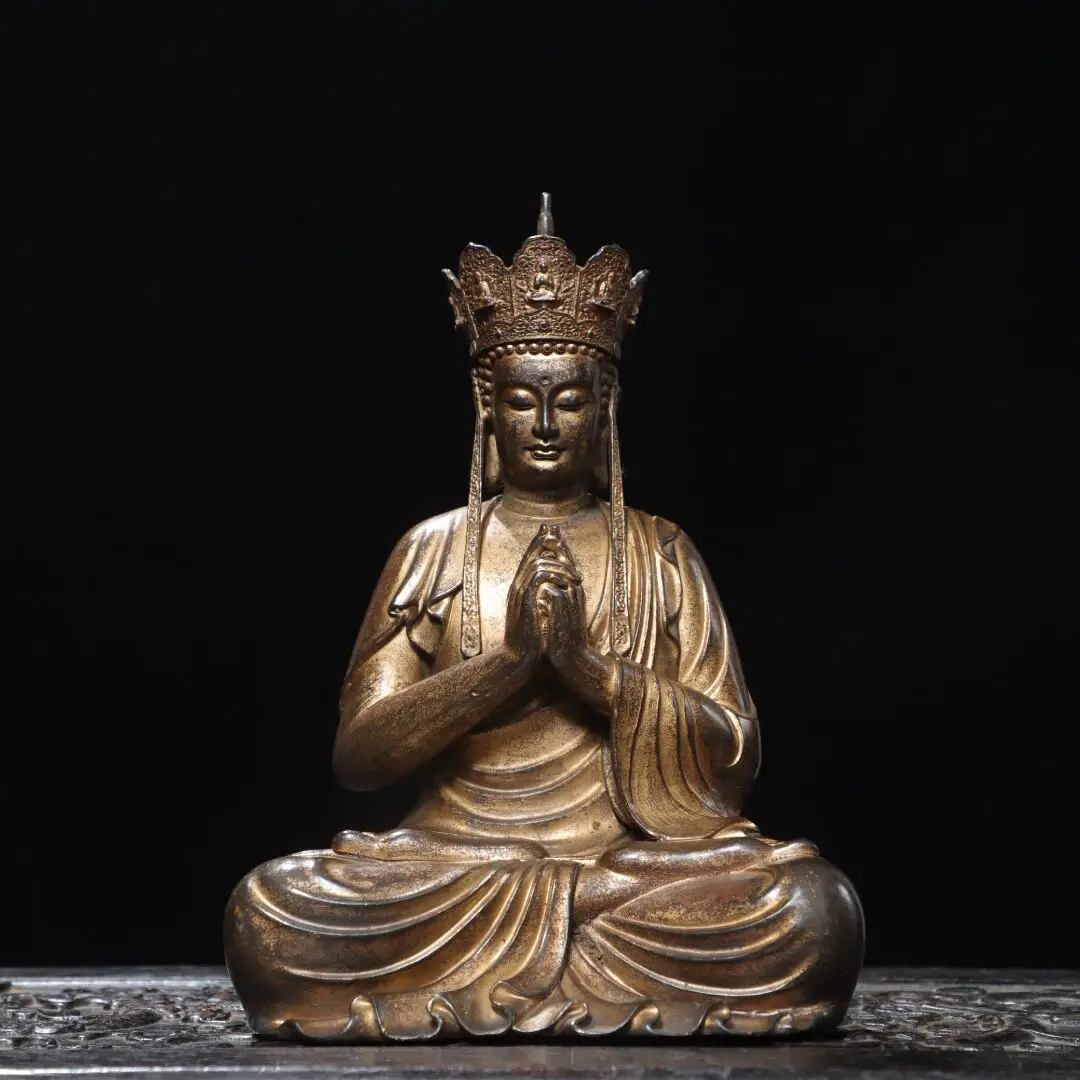 Ksitigarbha Bodhisattva Brass Gold Plated Antique Copper Tibetan Buddha Statue Home Temple Desk Decorative Figurine
