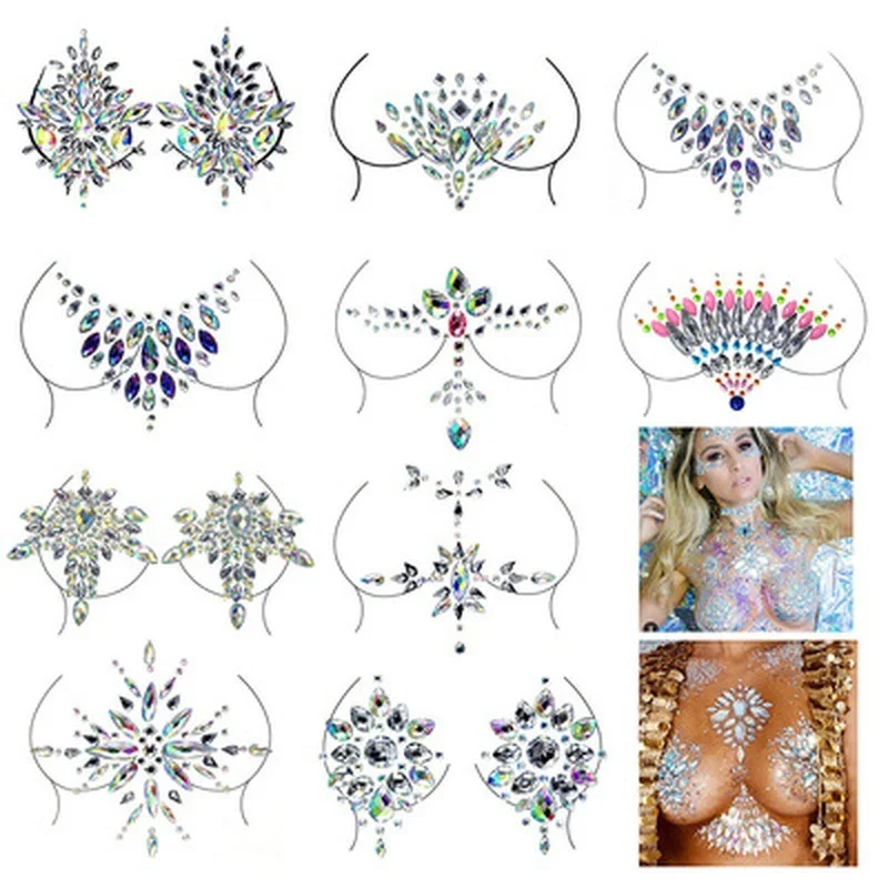 Adesivi per Beha in cristallo con copertura in cristallo Lijm Diamant Kralen Borst Pasties adesivo per tatuaggio lucido accessori per reggiseno adesivi per Pad Beha