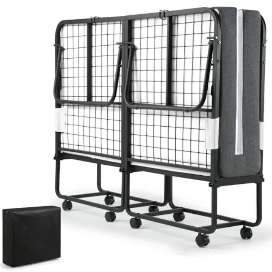 Folding Rollaway Guest Bed for Small Spaces - 75 x 55 Portable Bed with 8 Smooth-Rolling Casters, 500 LBS Capacity, Space-Savin