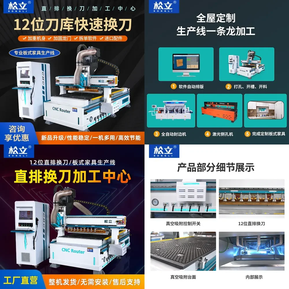 HCY Three or four processes large automatic machining center Ramino invisible parts plate furniture cutting machine