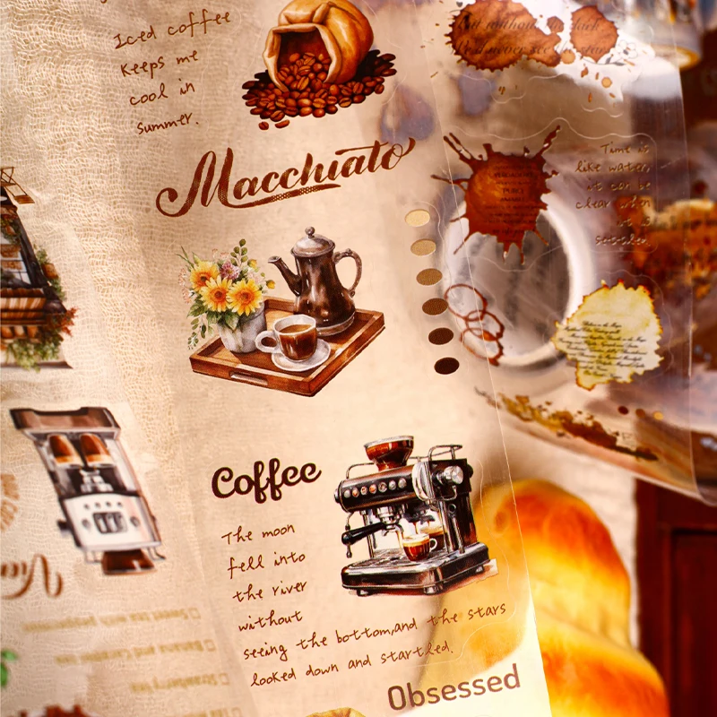 Vintage Coffee Themed PET Washi Tape, Aesthetic Decor for Junk Journals, Notebooks & DIY Art Crafts view 3