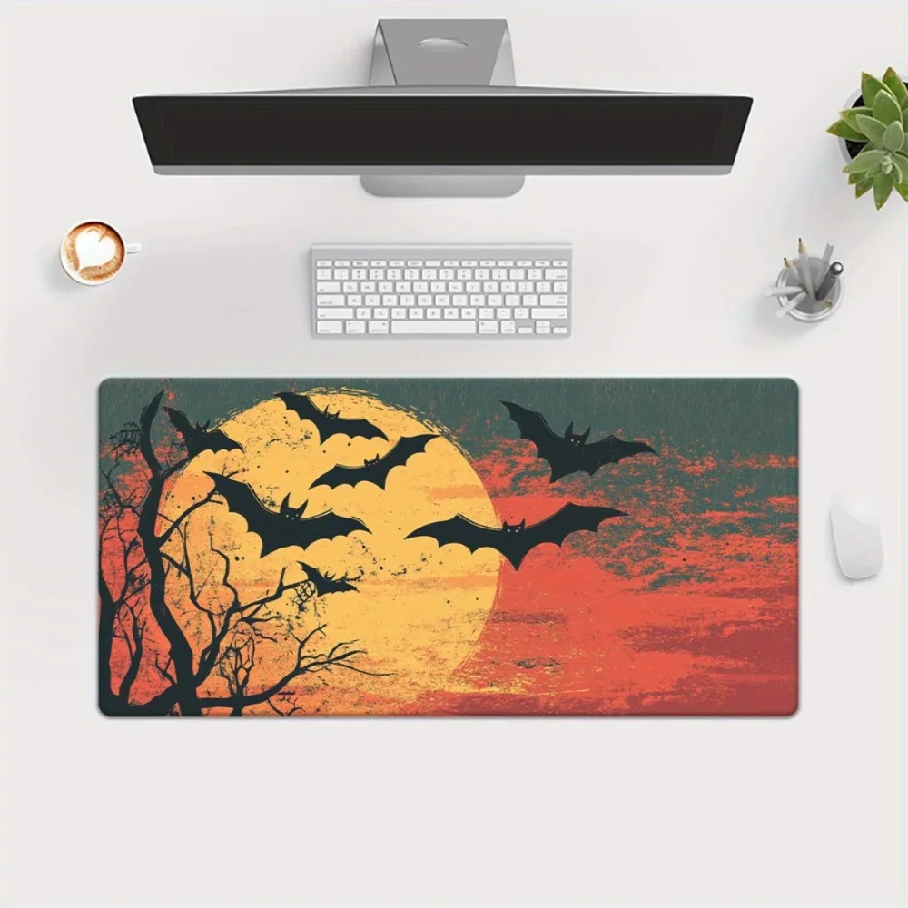 Gothic Bat and Red Moon computer mouse pad and desk pad, thick cushioning pad, suitable for office computer desktop protection