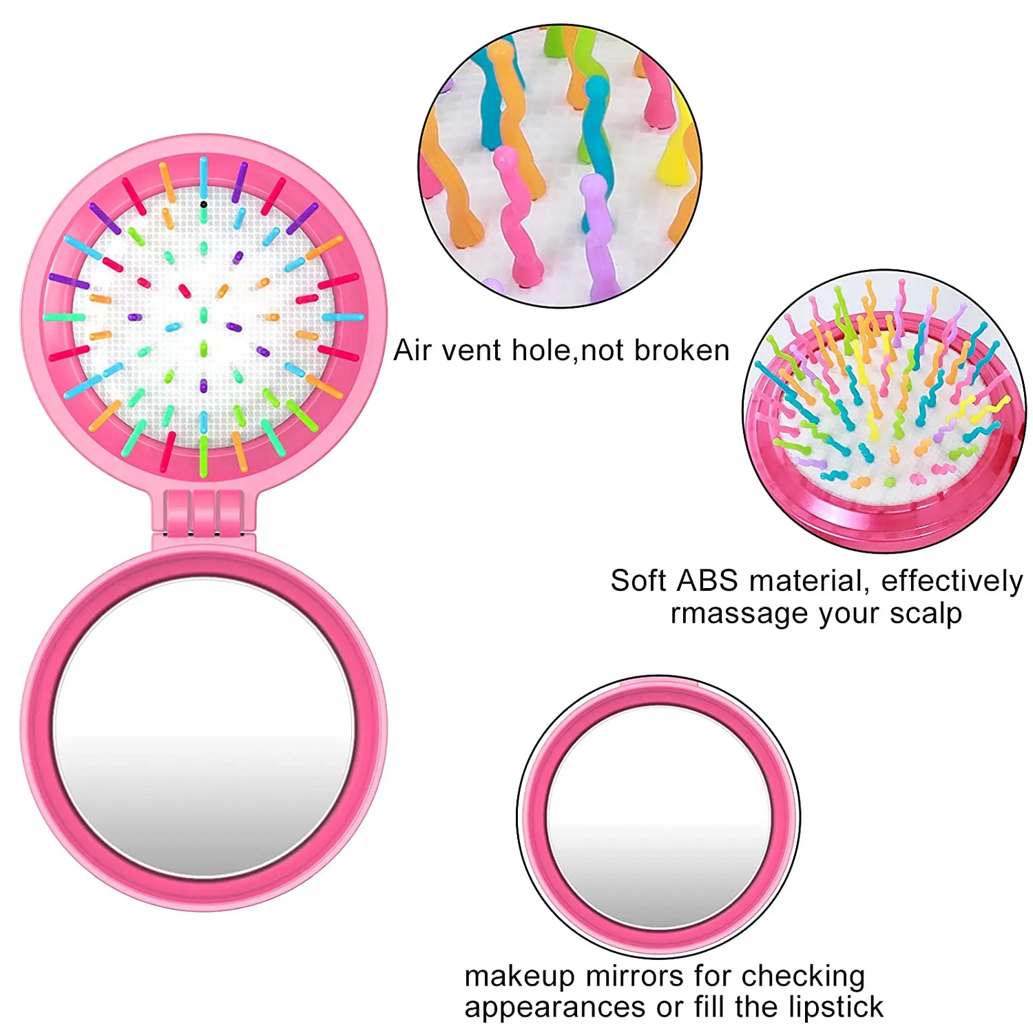 Mini Portable Folding Pocket Mirror Hair Comb Round Hair Brush Women Massage Comb