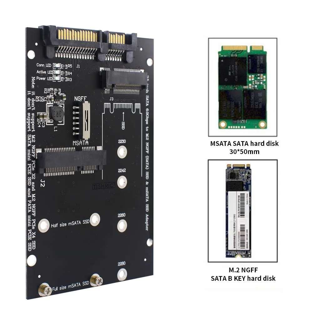 TISHRIC M.2 NGFF Msata SSD To SATA 3.0 2.5 Adapter M2 PCI SSD Converter Riser Card For PC Laptop Add On Card up to 6Gps